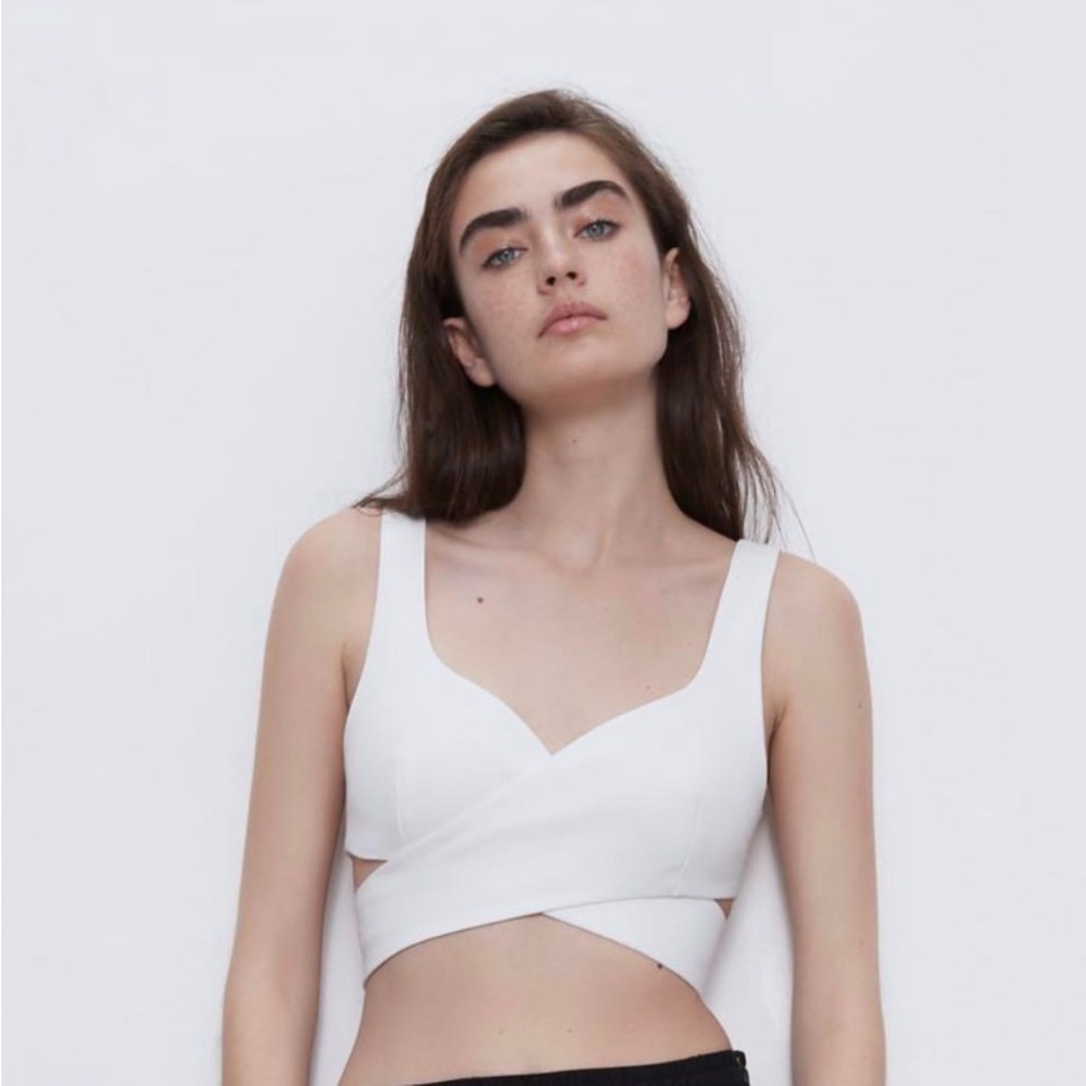 Zara White Cut Out Crop Tank Top